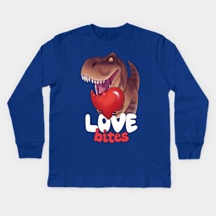 Love Bites - dinosaur valentine Kids Long Sleeve T-Shirt